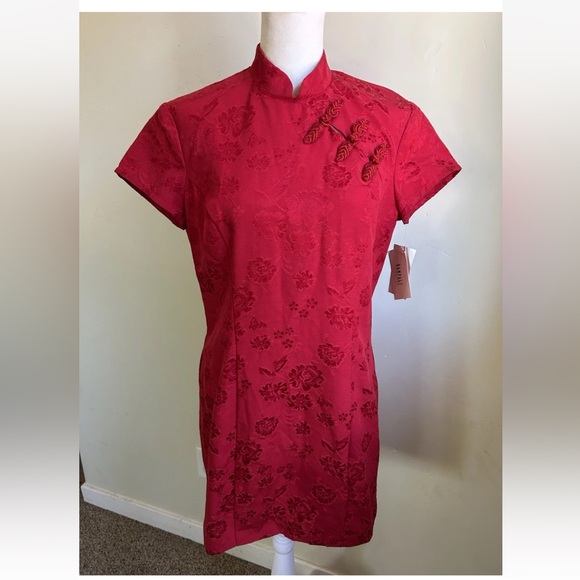Vintage Y2K Rampage Cheongsam Dress 9 Red Floral Asian Grunge USA Qipao NWT - Picture 13 of 14